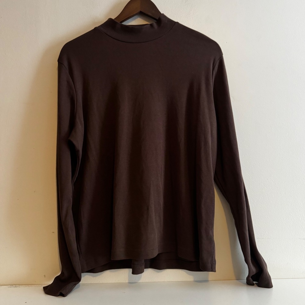 Women's Sz PXL Long Sleeve Roll Neck Chocolate Brown Cotton Natural Fibers Fall